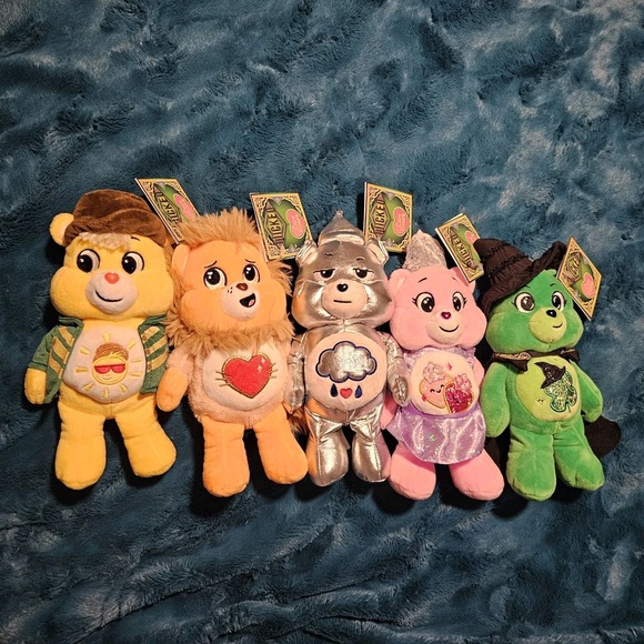 HTF NWT! Care Bears Wicked 9" Plush Set 5 -Glinda Elphaba Scarecrow Lion Tinman - Picture 1 of 11